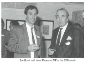 John Redwood with Ian Bond at SPI's launch party A black and white photo showing (l-r) John Redwood MP and Ian Bond at SPI's launch party